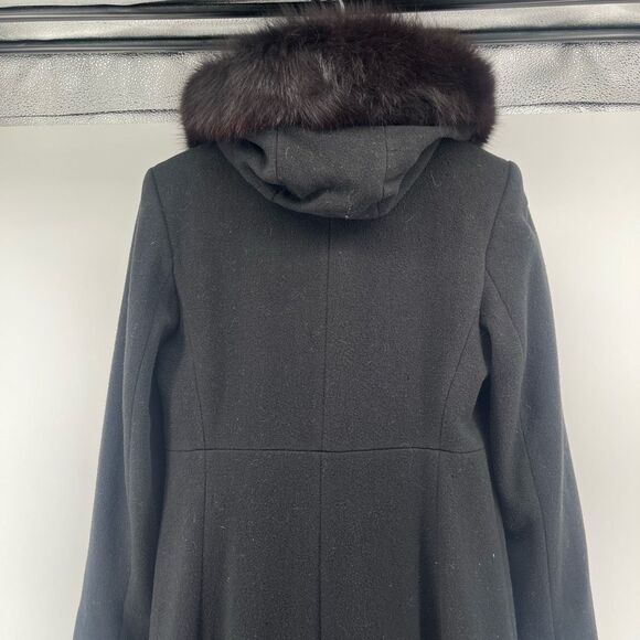 S by Searle Women’s Black Wool Cashmere Coat w/ Fox Fur Hood Trim Size 6 - Picture 12 of 17